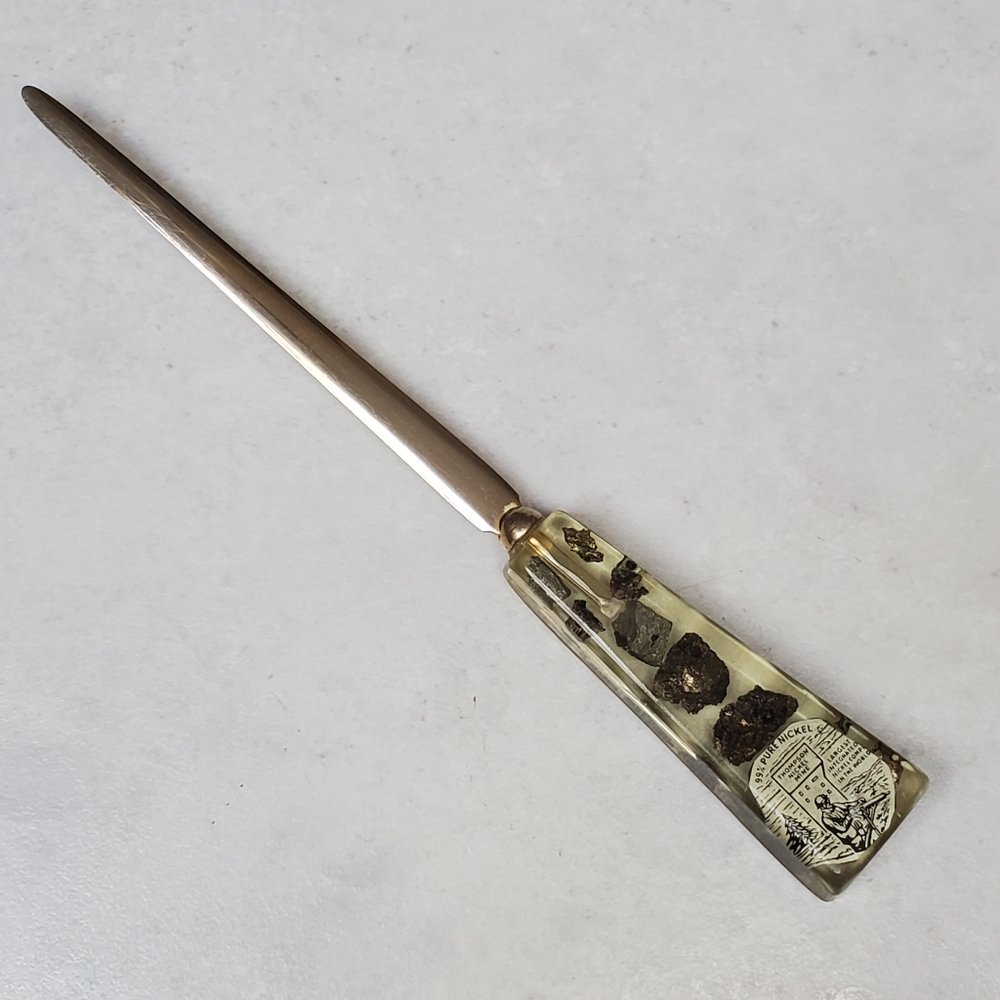 Vintage Lucite Handle Letter Opener w Encased Nickel from Thompson Nickel Mine